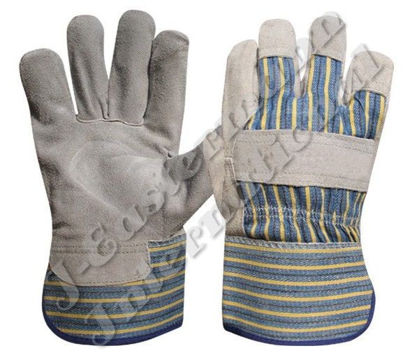 Premium Leather Work Gloves Green Rubberized Cuff JEI 1113N