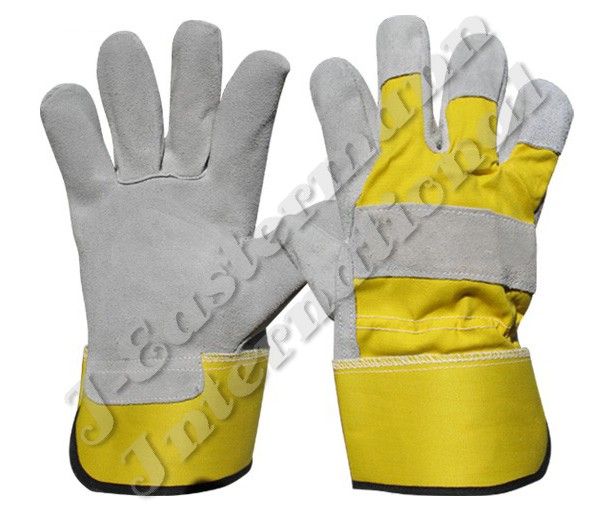 Premium Leather Work Gloves Yellow Rubberized Cuff JEI 1114N