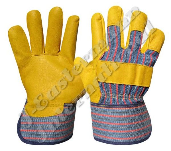 Premium Yellow Grain Leather Work Gloves Rubberized Cuff JEI 1116.02NY