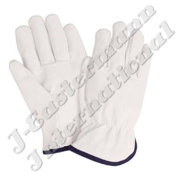 White Leather Driving Gloves Fleece Lined JEI 02532W