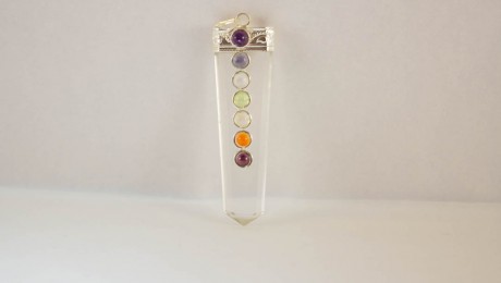 Crystal Quartz Pendant Flat Pencil Shaped 7 Chakra Stones