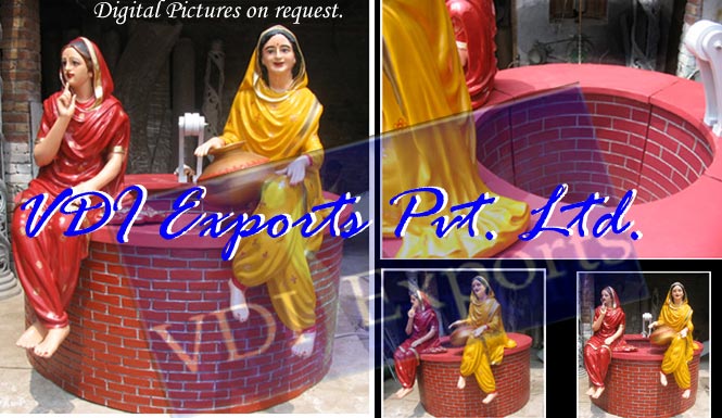 Punjab Village Water Scene Fiber Statue