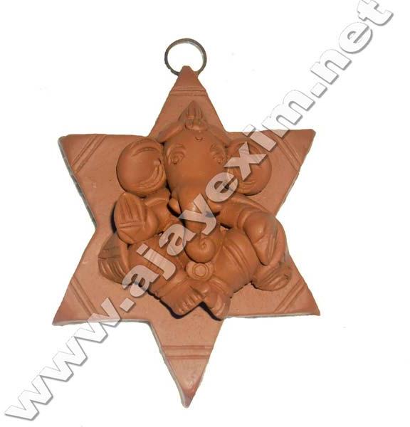 Clay Hanging Star Ganesha, Color : Red