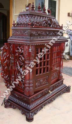 Hand Carved Wooden Temple, Color : Brown