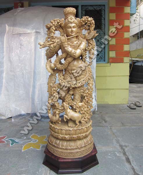 Whitewood Krishna Statue