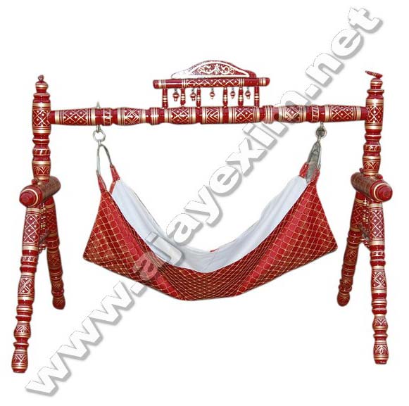 Ajay Handicrafts Wooden Baby Jhula, for Outdoor Furniture, Color : Red