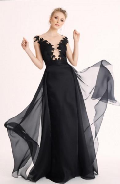 Hand Embroidered Evening Dresses, Color : Black
