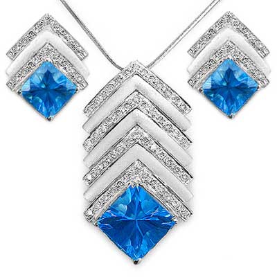 Blue Topaz Diamond Pendant Set (SGS - 107)