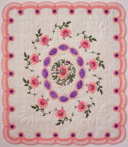 Chrysanthemum Cameo embroidered quilt