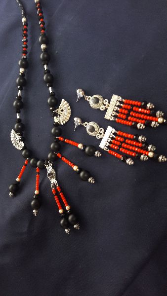 Black and Orange Boho Necklace Set