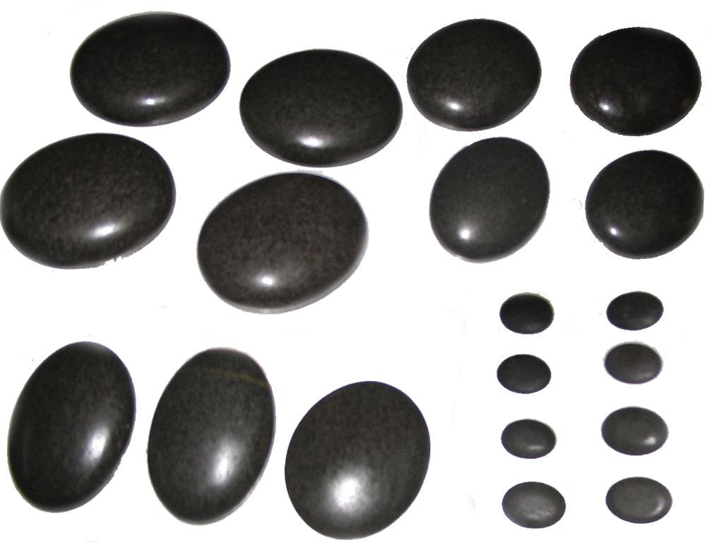 JMH-108 (14 piece Hot Stone Set) 8500/- Set Configuration:  1 Sacrum/Belly Stone 1 Single Taper Oblong Stone 1 Double Taper Oblong Stone 1 Small
