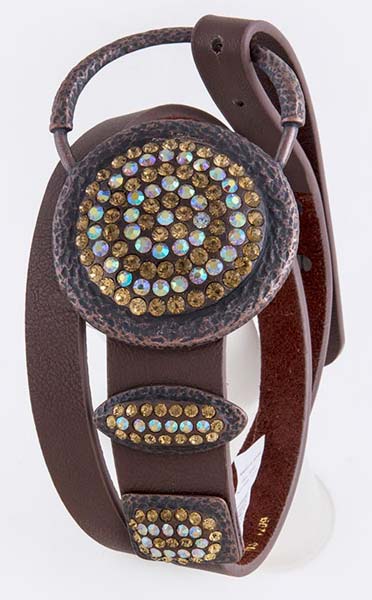 Crystal Concentric Accent Leather Belt