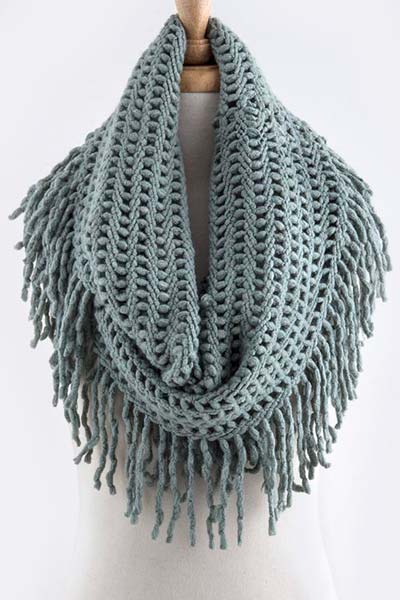 Oval Fringe Accent Crochet Infinity Scarf