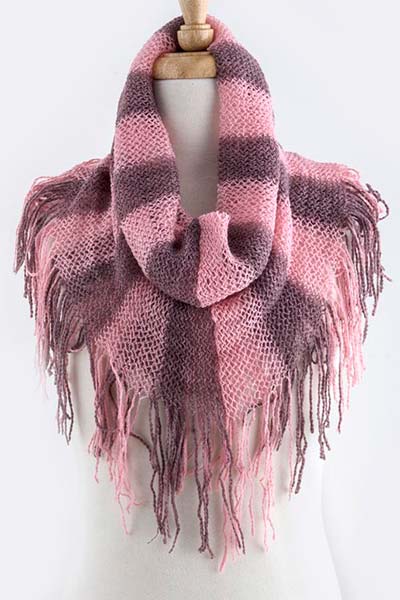 Single Length Square Knit Fringed Infinity Scarf