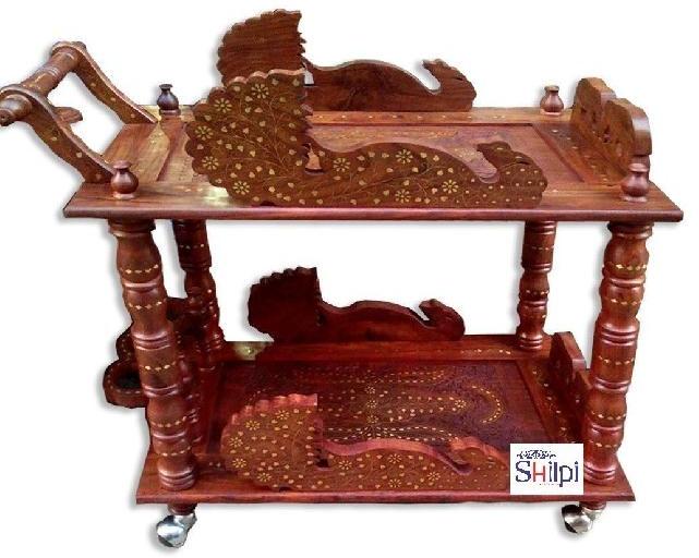 Shilpi Antique Wooden Kitchen Tools Storage Service Trolley