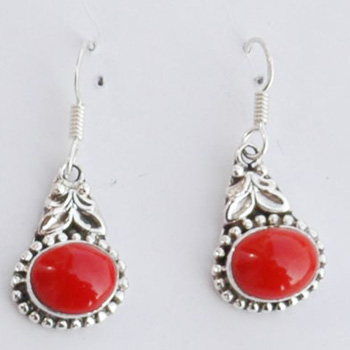 Red Coral Cab Ear Ring-EERC-003