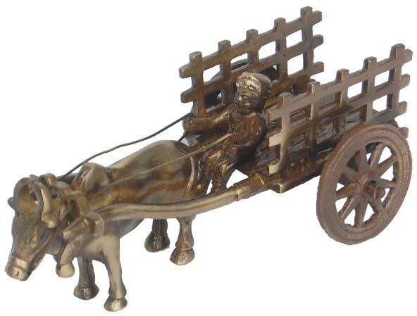 Handicrafted Bull Cart Statue Made in Brass by Aakrati