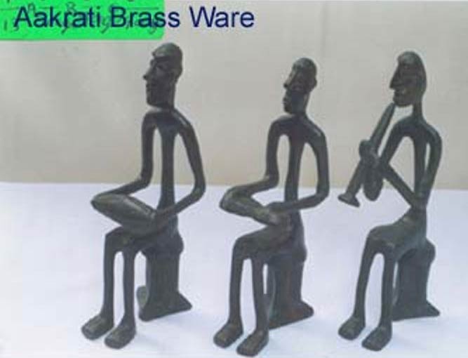 Brass Bronze Statue Tribal Man Musician Set