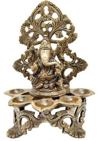 Bronze Designer Lamp With Lord Ganesha, Color : Brown