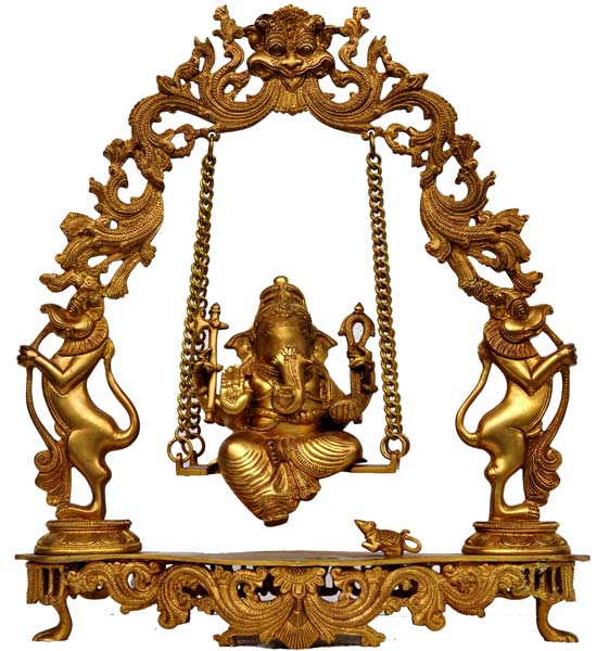 Bronze Lord Ganesh on Swing Statue, Size : 15x15x18 inch