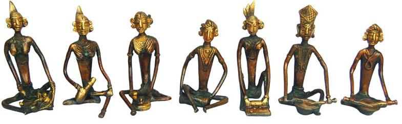 Brass Decorative statue Metal Tribal Musician Set of 7