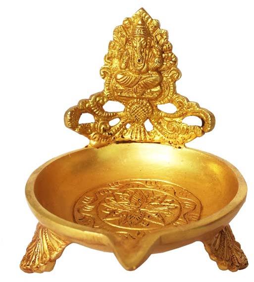 Diya made in brass metal with Hindu lord Ganesh figure