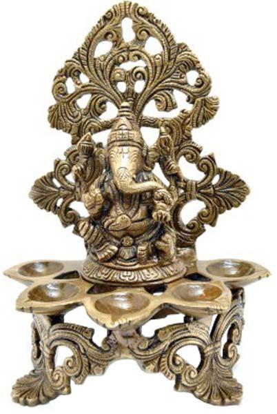 Ganesha Murti with 5 diya a unique metal craft for gift and decoration