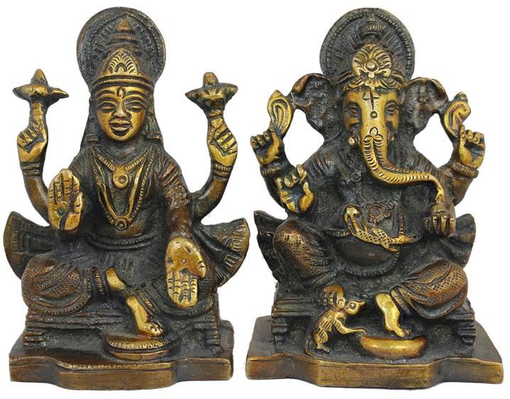 Goddess Lakshmi and Lord Ganesha Pair of Brass