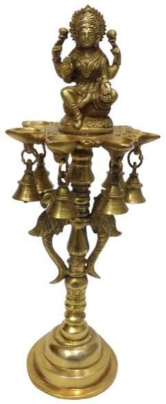 Goddess Lakshmi Standing Diya With Small Bell Long Oil Lamp