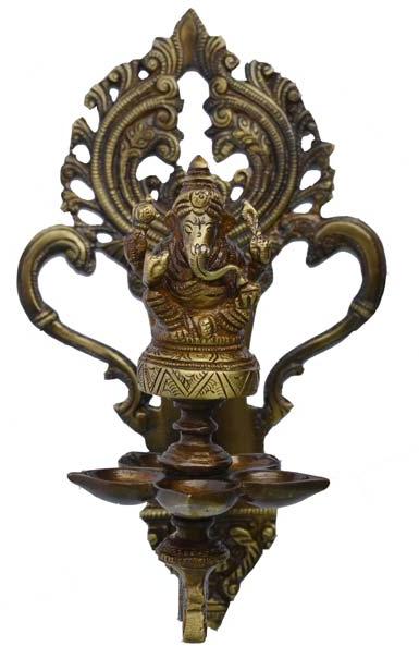 Hanging on wall oil lamp with Ganesh handmade statue
