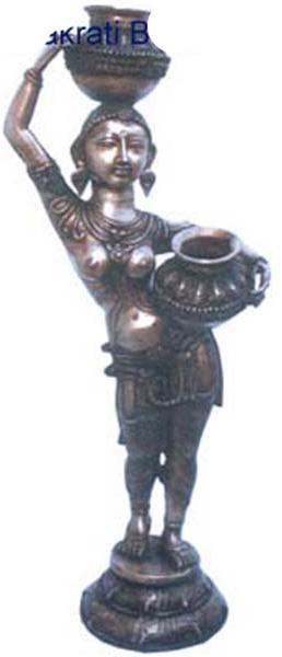 Lady with Pot metal brass figure, for Decoration, Style : Antique