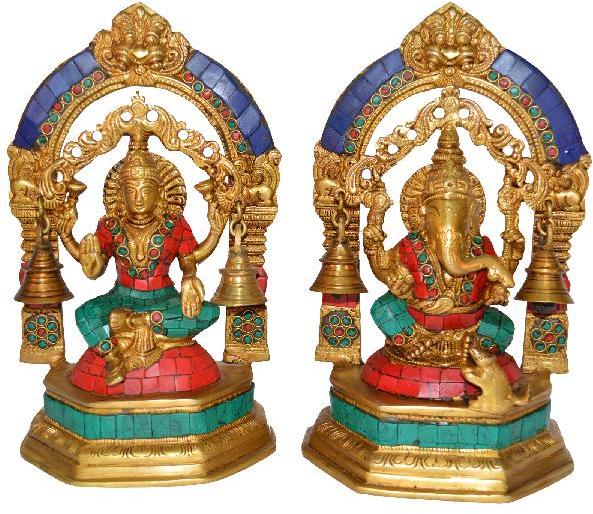 Laxmi Ganesh metal brass statue with small bells