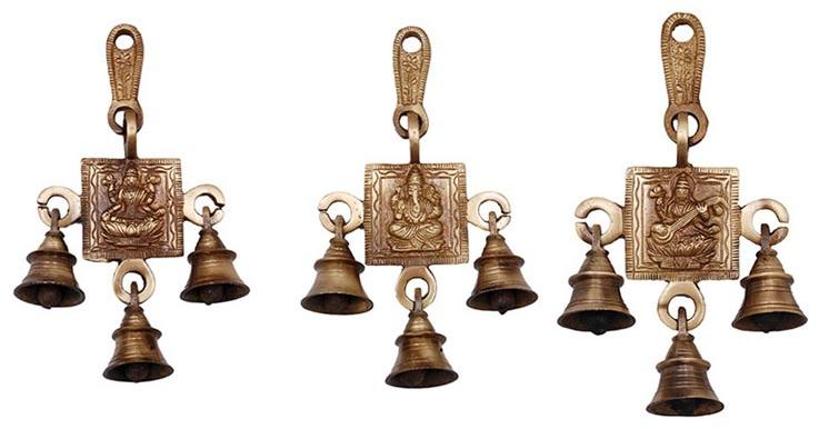 Laxmi Ganesha Saraswati Single Hanging Bells, Size (Inches) : 3.9x1x5.9 inch