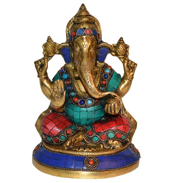 Lord Ganpati Religious Sculpture with stone turquoise work for Temple