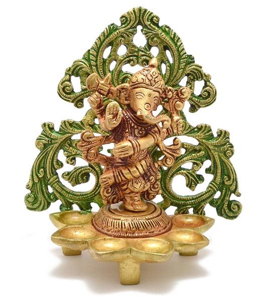 Religious figure of Ganesha Decorative Brass Statue with Farme