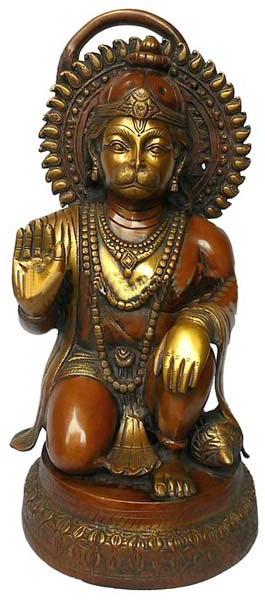 Sitting Lord Hanuman antique finish brass figure
