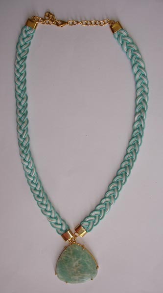 Amz Amzonite Pendent with Braided Wax Cord Necklace
