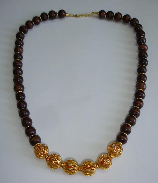 Brass Beads Necklace with Wooden Beads