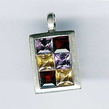 Silver Faceted Stone Pendant- P-318