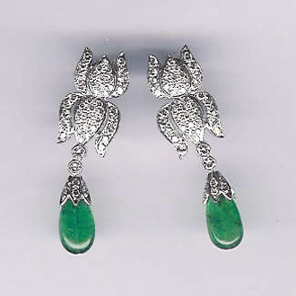 White Gold Diamond Emerald Earrings -51