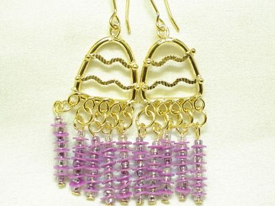 Gold Plated Earrings with pink beads Cer02