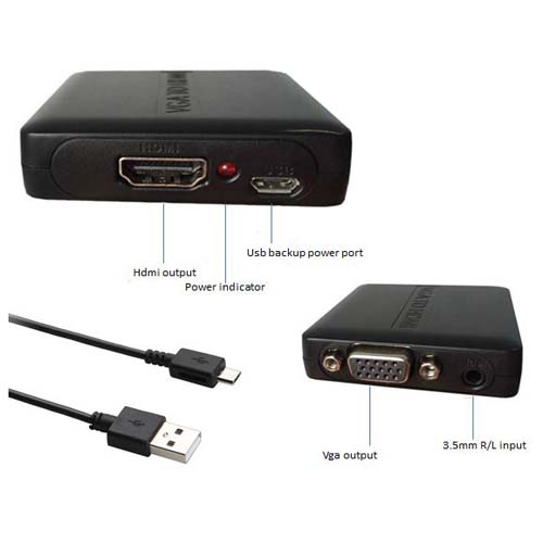 JV07 SD  VGA MALE TO HDMI FEMALE ADAPTER WITH SOUND SUPPORT UP TO 5 MT