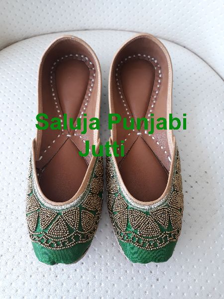 Shahihandicraft Green Punjabi Jutti, Style : Flat