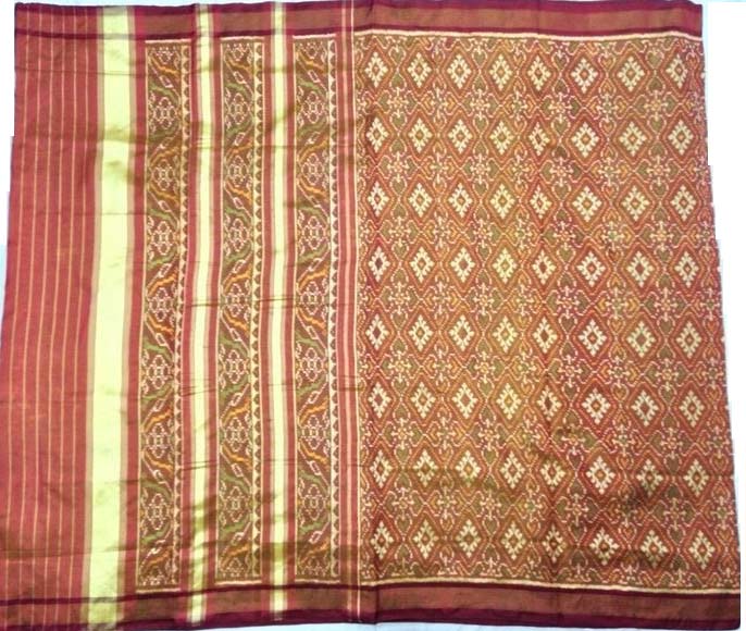 Maroon hand woven patola silk saree – GoCoop