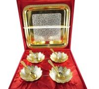 Brass Bowl & Tray Set, for Decorative, gifting, Feature : Attractive Design