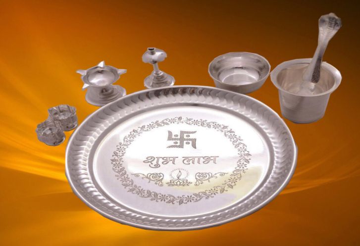 Stainless Steel Shubh Labh Pooja Thali, Feature : Attractive Pattern, Fine Finished