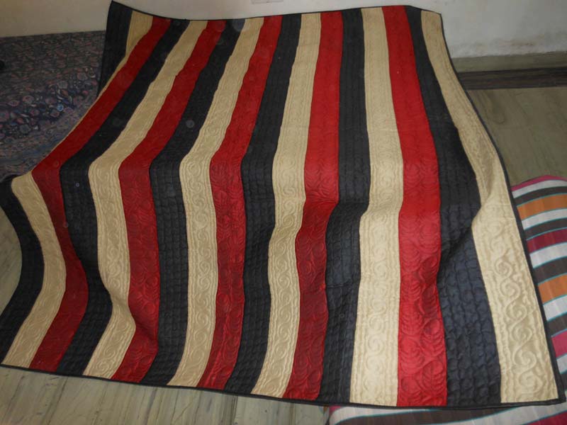 Black and Red Embroidered Raw silk King Size Bed cover / Carpet / Blan