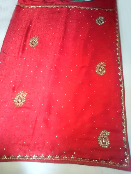 Designer Handwork Red Color Party Wear Sarees