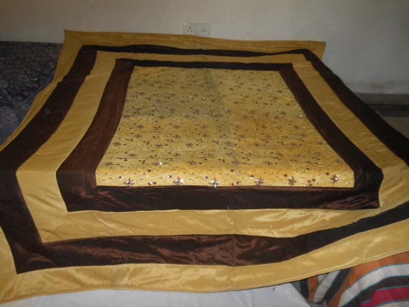 Designer Heavy Embroidered Pakistani Bed Cover King Size Yellow Colour