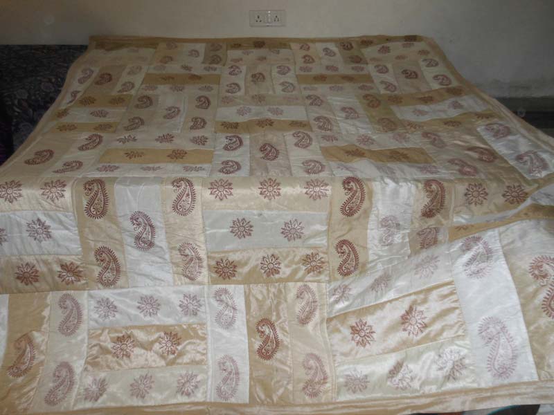 Designer Silk Bed Cover Enroided Cream Colour Bed Sheet